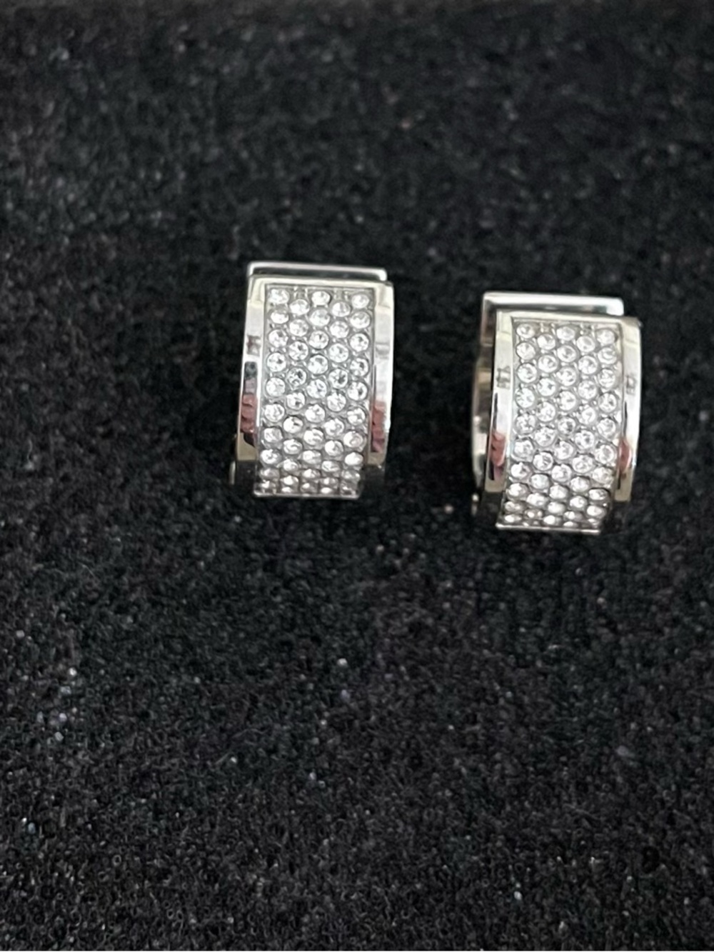 Michael Kors Crystal Huggie Hoop Earrings - Silver Tone
